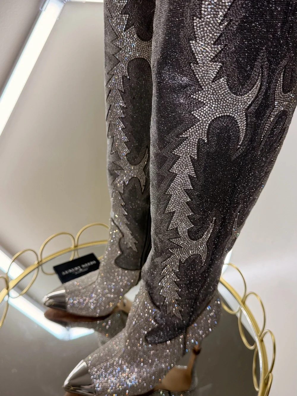 Gianni Bini Katyanna Rhinestone OTK Boots 6.5 Silver Like New